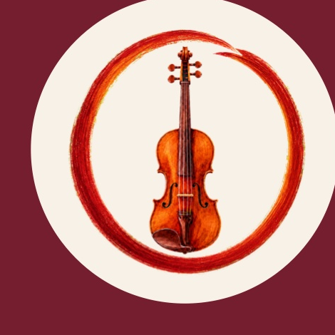 Eine Geige in einem offenen, orange-roten Kreis - Signet des Fördervereins